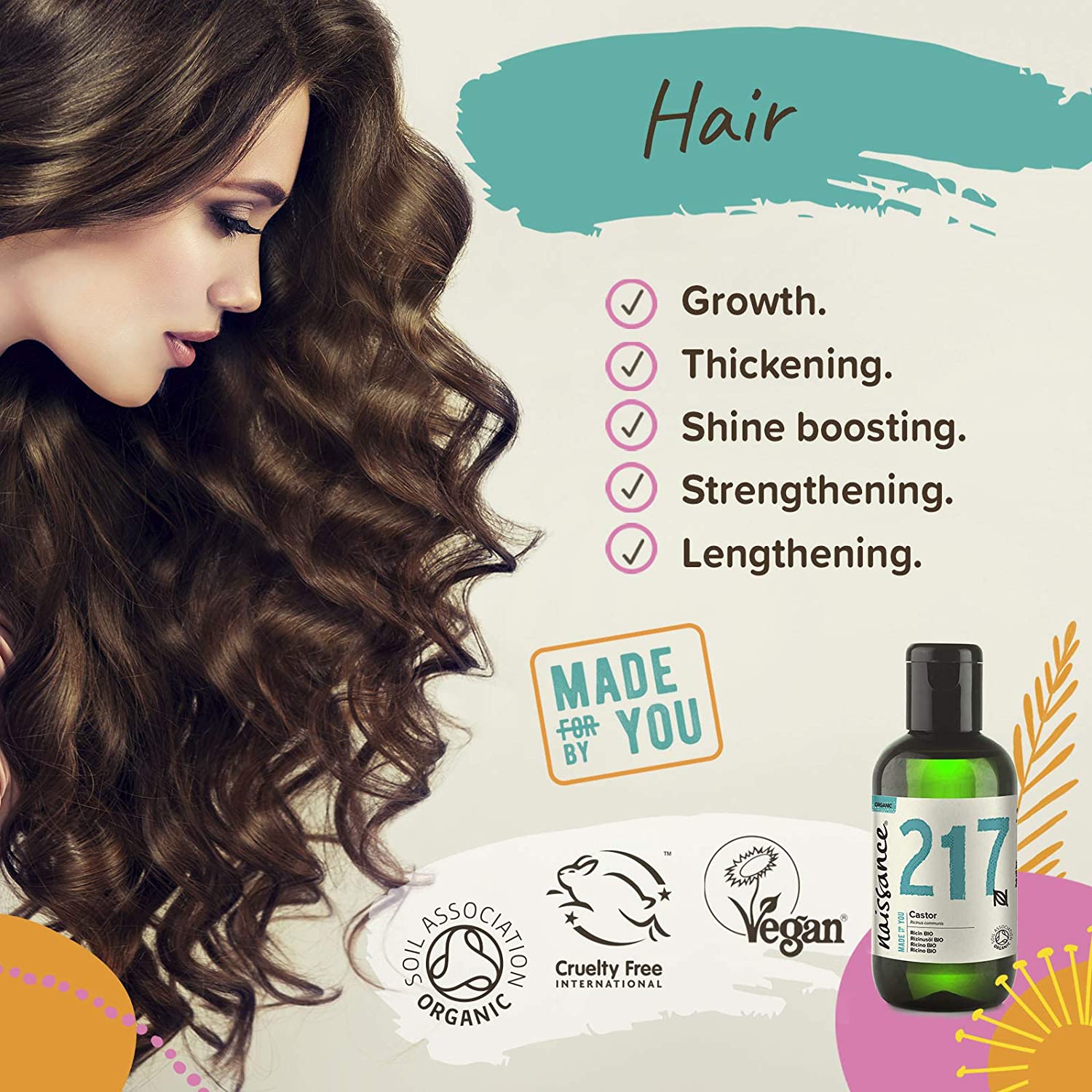 Naissance Certified Organic Castor Oil (no. 217) 100ml, Pure, Cold Pressed, Unrefined, for Eyelashes Hair, Eyebrows - Image 3