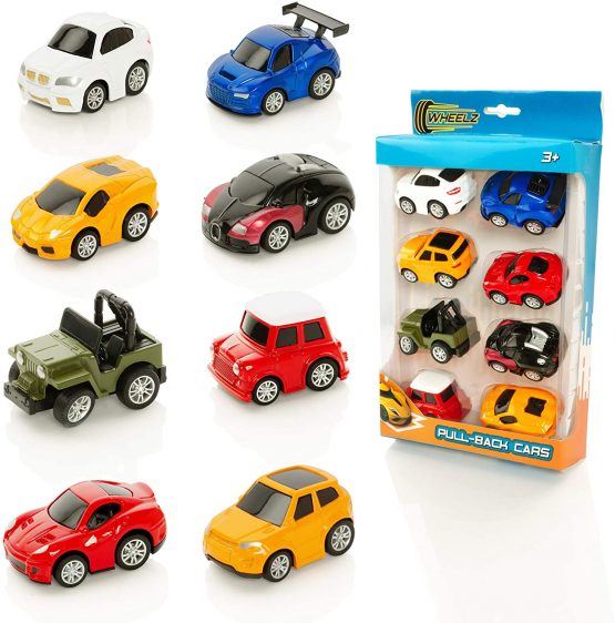 Wheelz Pull Back Cars For Kids - Set of 8 Diecast Toy Cars For 3 Year Old Boys - Boys Toys Age 3 +