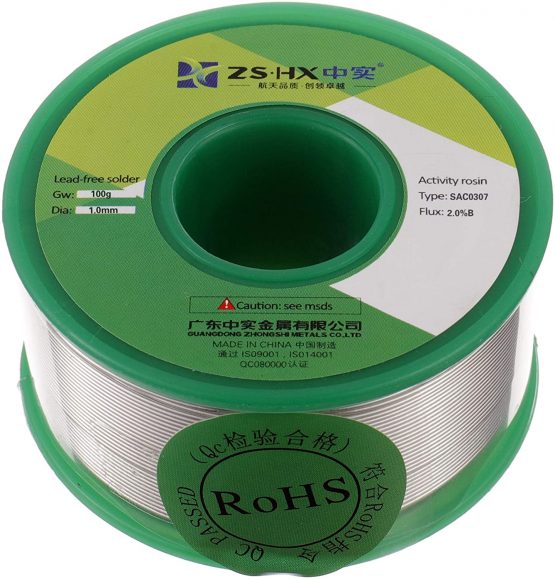 ZSHX Lead Free Solder Wire Sn99 Ag0.3 Cu0.7 Rosin core Solder Wire for Electrical Soldering (1.0mm 100g)