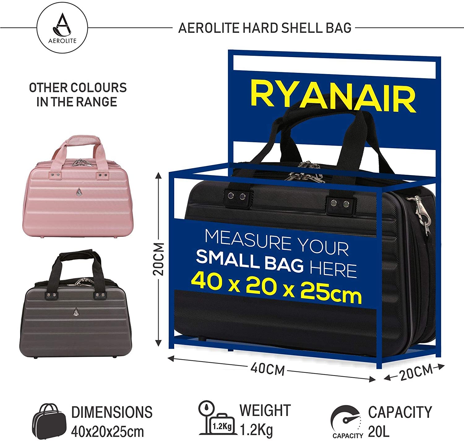 Aerolite Ryanair Maximum Size 40x20x25cm Hand Cabin Luggage Hard Shell 