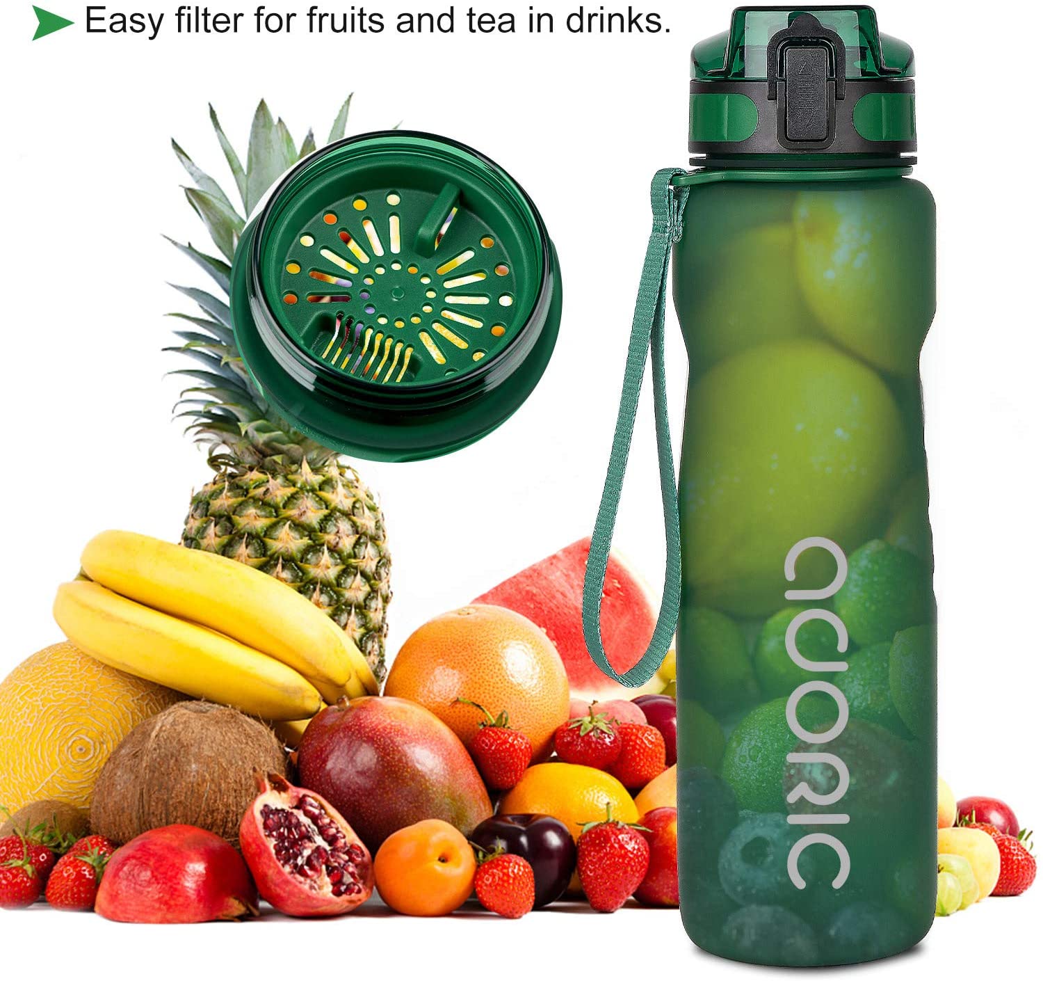 ADORIC Sports Water Bottle 1L,BPA Free Tritan Non-Toxic Plastic Sport Water Cup, Durable Leak Proof Water Bottle with Filter - Image 3