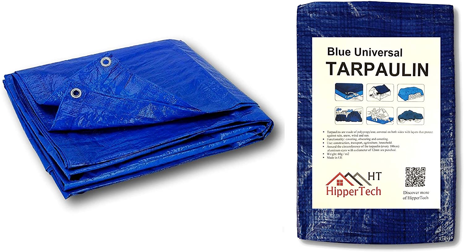 Tarp Sheet Cover - 60 GSM 10ft x 10ft = 100sq ft 3m x 3m / 10ft x 10ft Blue Waterproof Tarpaulin Weight Woven Polyethylene and Laminated 3m x 3m = 9m² HipperTech® 