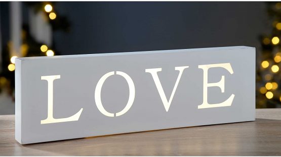 WeRChristmas Pre-Lit LED Love Sign Christmas Decoration, Wood, 38 cm - White - Image 2