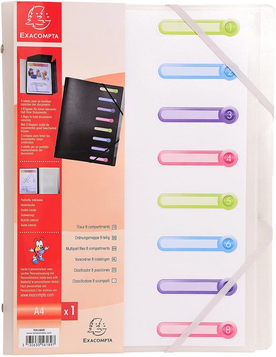 Exacompta Ref - 56189E Chromaline Multipart File with an Internal Pocket, 25x32cm for A4 Sized Documents, 8 Tabbed Sections, PP Cover with Tabs - Pack of 1 - Image 2