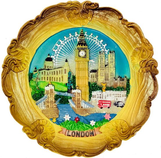 Wood Style Decorative Plate Detailing London Skyline: Big Ben, Tower Bridge and London Eye etc (Small Ornate) - Image 2