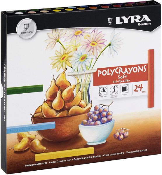 LYRA Poly Crayons Soft Pastel Crayons, Set of 24, Assorted Colors (5651240)