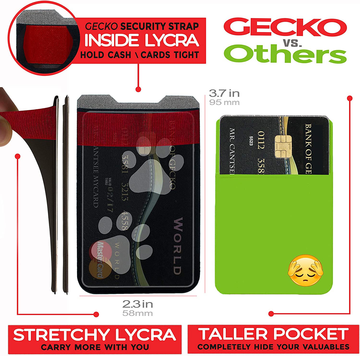 Gecko Sticky Card Holder for Phone Case, Big Paw Print Phone Wallet Stick On - Image 2