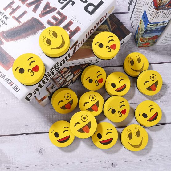 Magnetic Eraser Whiteboard Dry Erasers, 16PCS Cute Smile Chalkboard Cleaner for Home School Classroom Office Use, Drawing Wiper Gifts for Kids - for Dry Erase Pens and Markers - Image 2