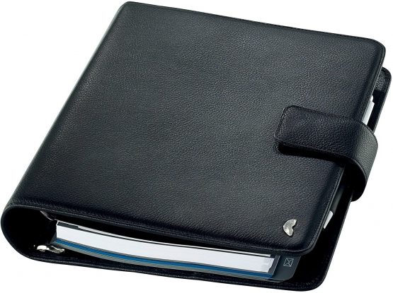 Chronoplan 50101 Organiser Nappa Leather Organiser A5 with Holder and Ring Binder – Black