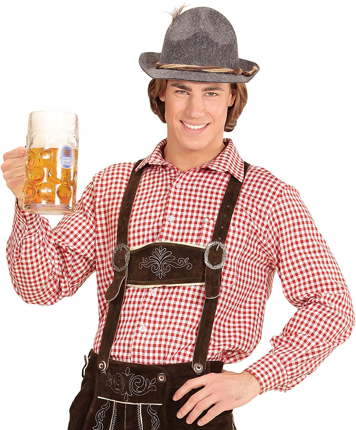 Widmann Bavarian Shirt for Adults Red and White Checked, Long Sleeve Oktoberfest Costume Top, Size XL - Image 2