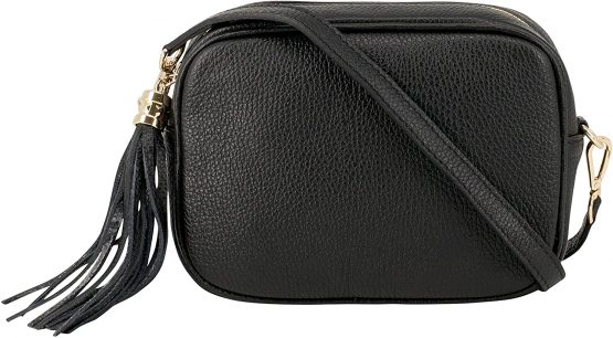 Montte Di Jinne - 100% Made in Italy - Soft Leather Women's Cross Body Shoulder Bag with Tassel key Ring