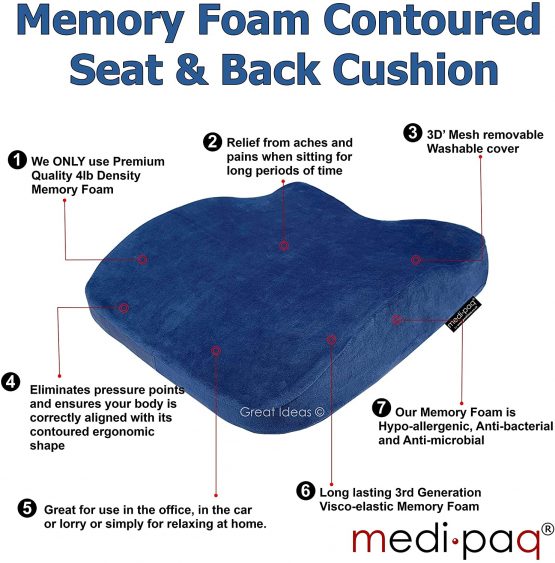 Medipaq® The Memory Foam Contoured 2in1 Seat & Back Cushion ✮ Reduce Back Ache, Improve Posture at Home, Office Chairs, Wheelchair or Car Seats! - Image 2