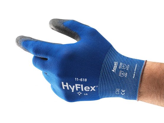 Ansell HyFlex 11-618 Ultra-Thin Work Gloves in Nylon, Multi-Purpose Protection Glove for Professionals, DIY, Industrial, Mechanics, Durable PPE Workwear, Men Women, Blue, Size S (12 Pairs)