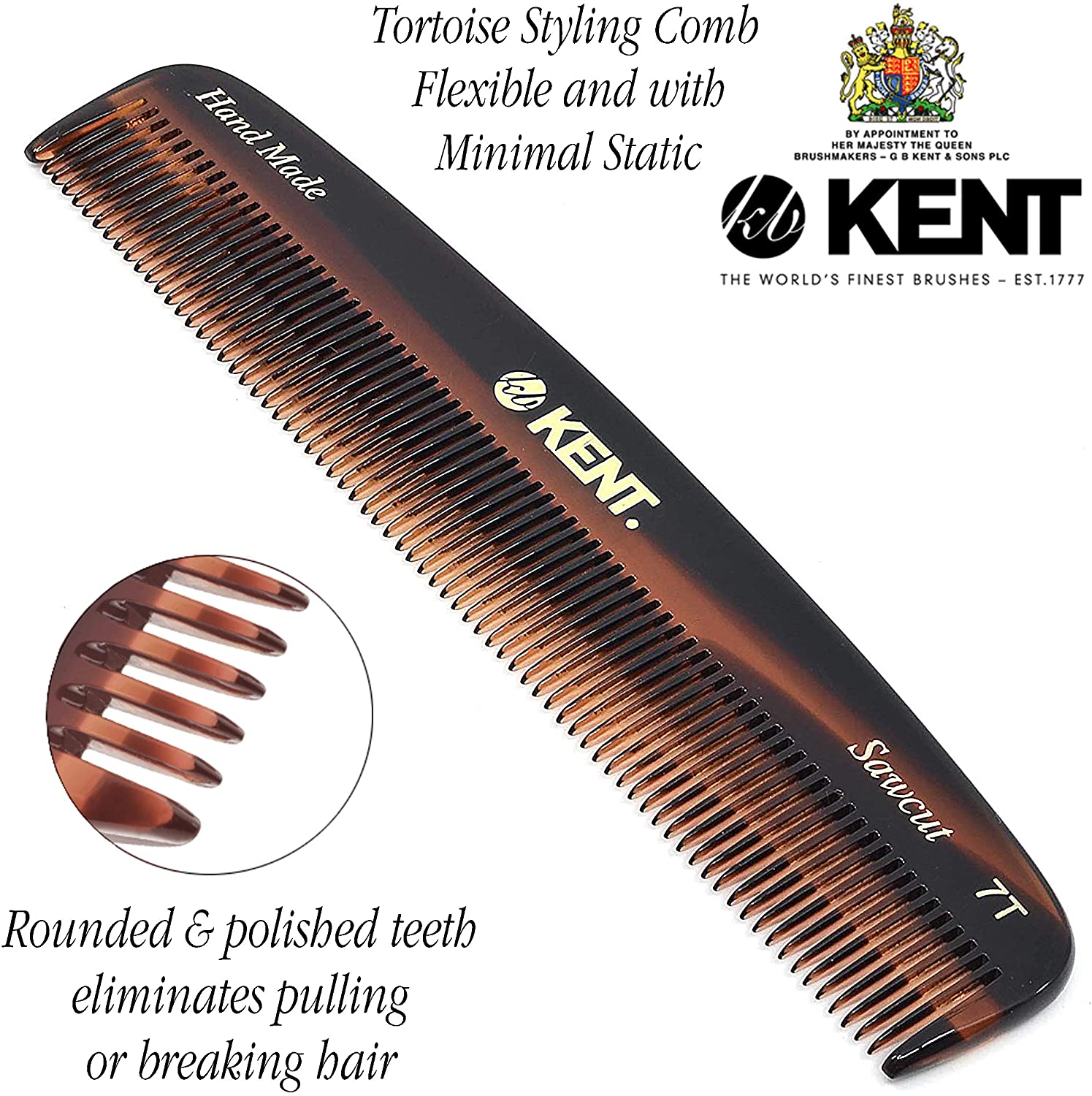 Kent Handmade Small Fine Toothed Pocket Hair Comb, 13.9 cm Length, Brown, 1 Pack - Image 2