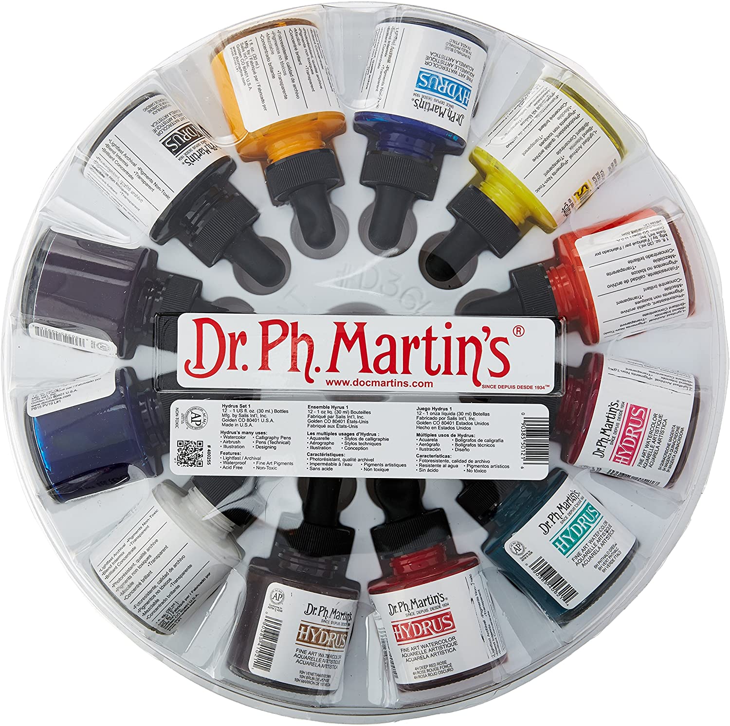 Dr. Ph. Martin's Hydrus Fine Art Watercolor, 1.0 oz, Set of 12 (Set 1), 15 ml (Pack of 1)