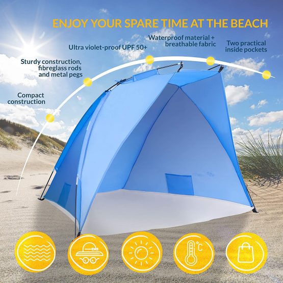 TRESKO Beach Shelter with Carry Bag Beach Tent with UV Protection 50+ Small Pack Size Waterproof and Breathable - Image 3