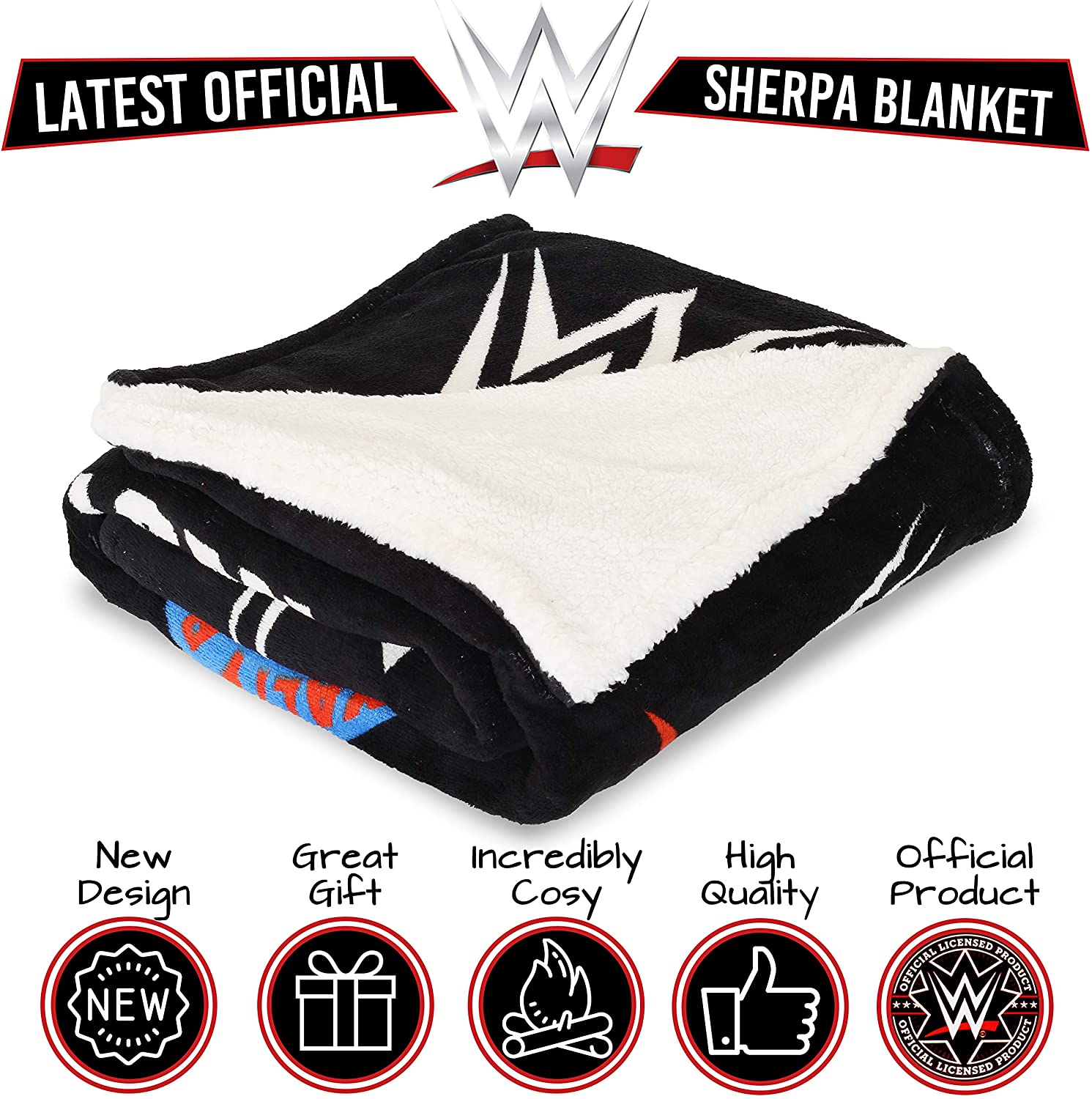 WWE Fleece Blanket Official WWE Merchandise Super Soft Throw Blanket, Reversible Black
