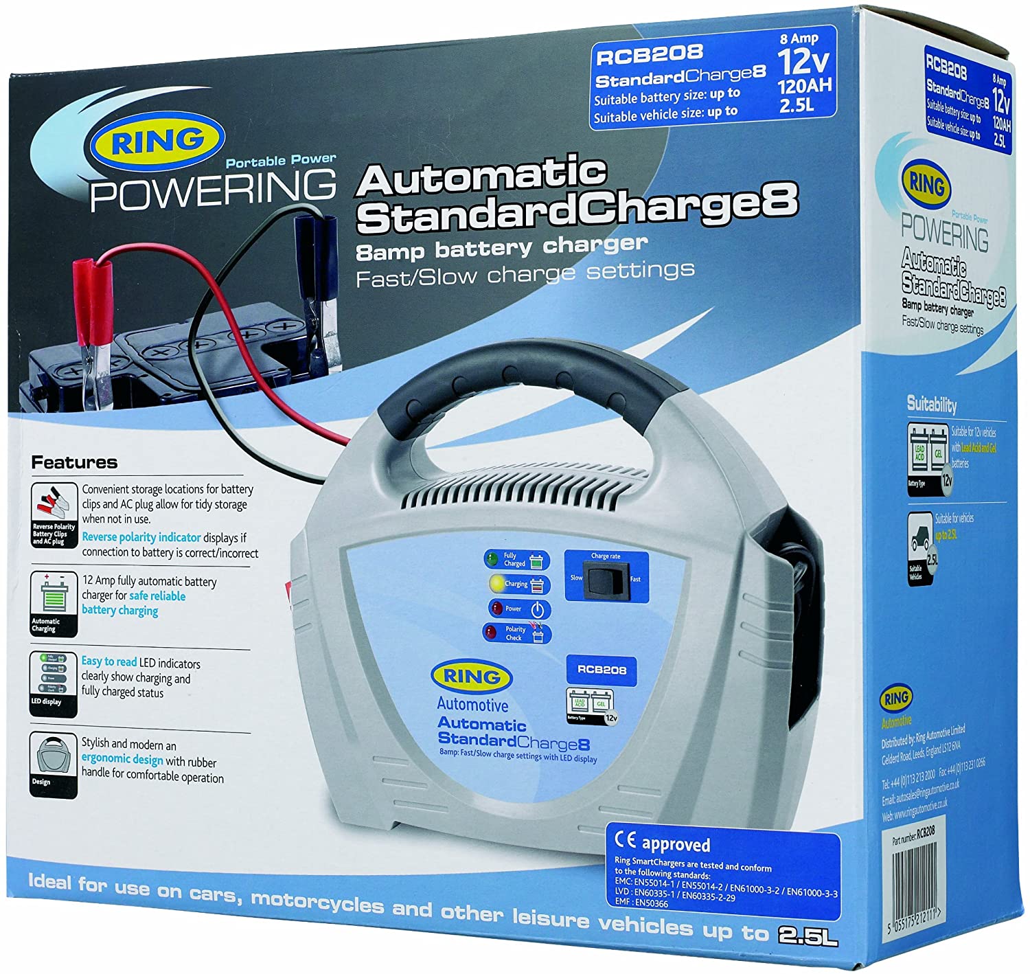 RING 8A Automatic Car Battery Charger: Suitable for Vehicles up to 2.5L & Protects Against Over Charging, Black Grey - Image 2