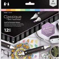 Crafter's Companion Spectrum Noir Classique Blend Twin Tip Blendable Alcohol Based Marker Set with Japanese Nibs-Pack of 12-Perfect for Colouring, Drawing & Illustration (Pastel Pack), One Size