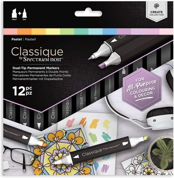 Crafter's Companion Spectrum Noir Classique Blend Twin Tip Blendable Alcohol Based Marker Set with Japanese Nibs-Pack of 12-Perfect for Colouring, Drawing & Illustration (Pastel Pack), One Size