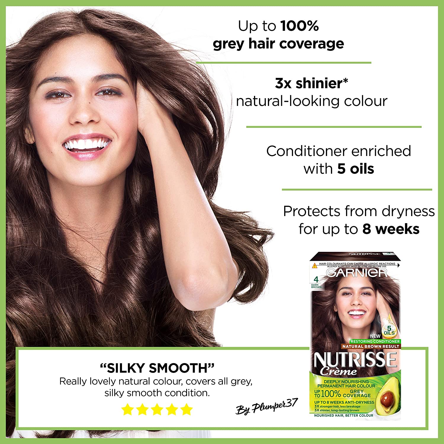 Garnier Nutrisse Permanent Hair Dye, Natural-looking, hair colour result, For All Hair Types, 4 Dark Brown - Image 4