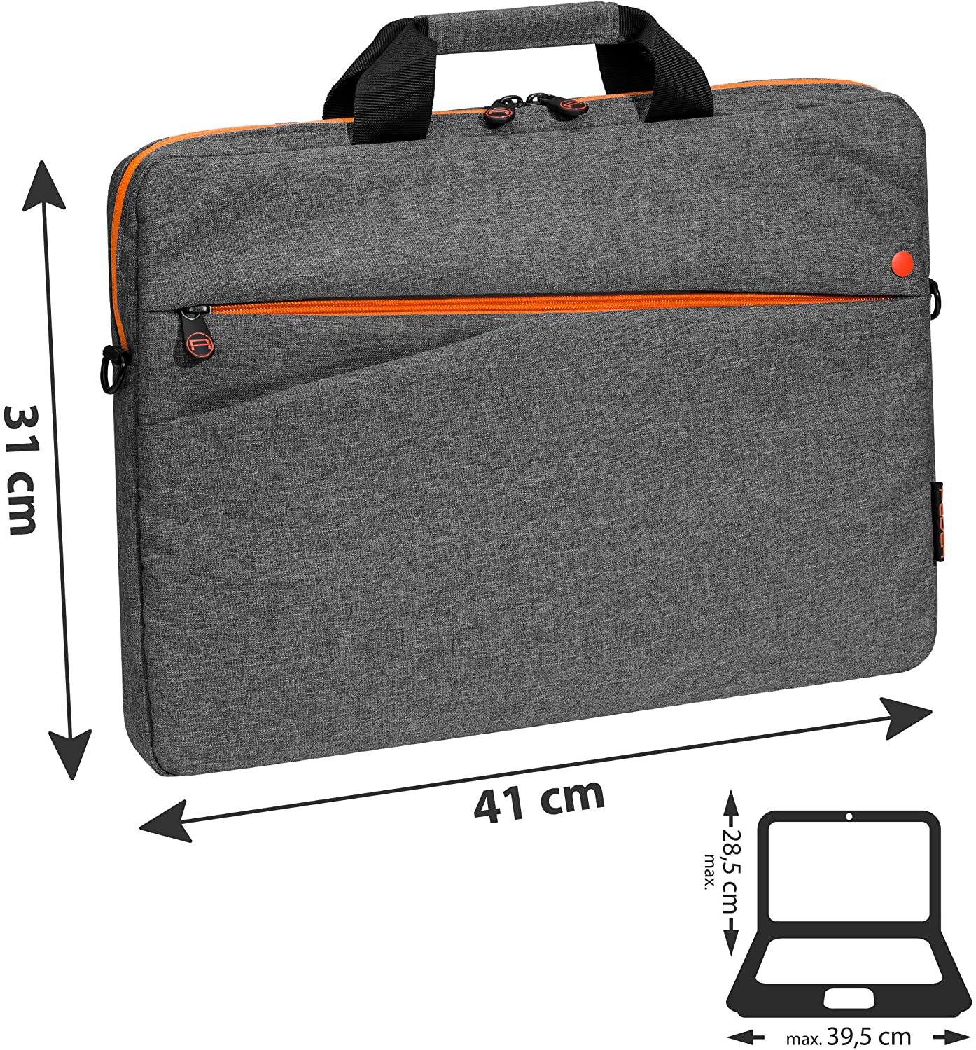Pedea Laptop Bag Fashion Notebook Bag up to 15.6 Inches (39.6 cm) Shoulder Bag with Shoulder Strap Grey/Orange - Image 2