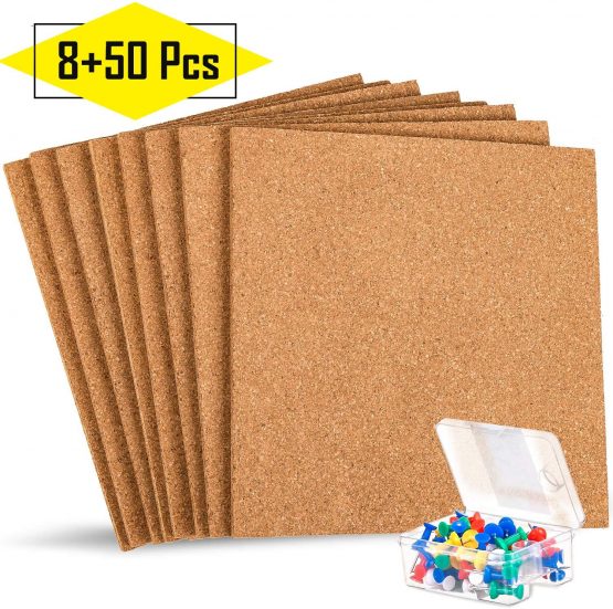 Whaline 8 Pack Square Cork Board Self Adhesive Cork Tile Boards Small ...