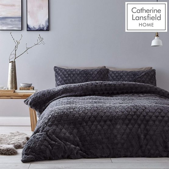 Catherine Lansfield Soft Touch Diamond Fur Single Duvet Set Grey