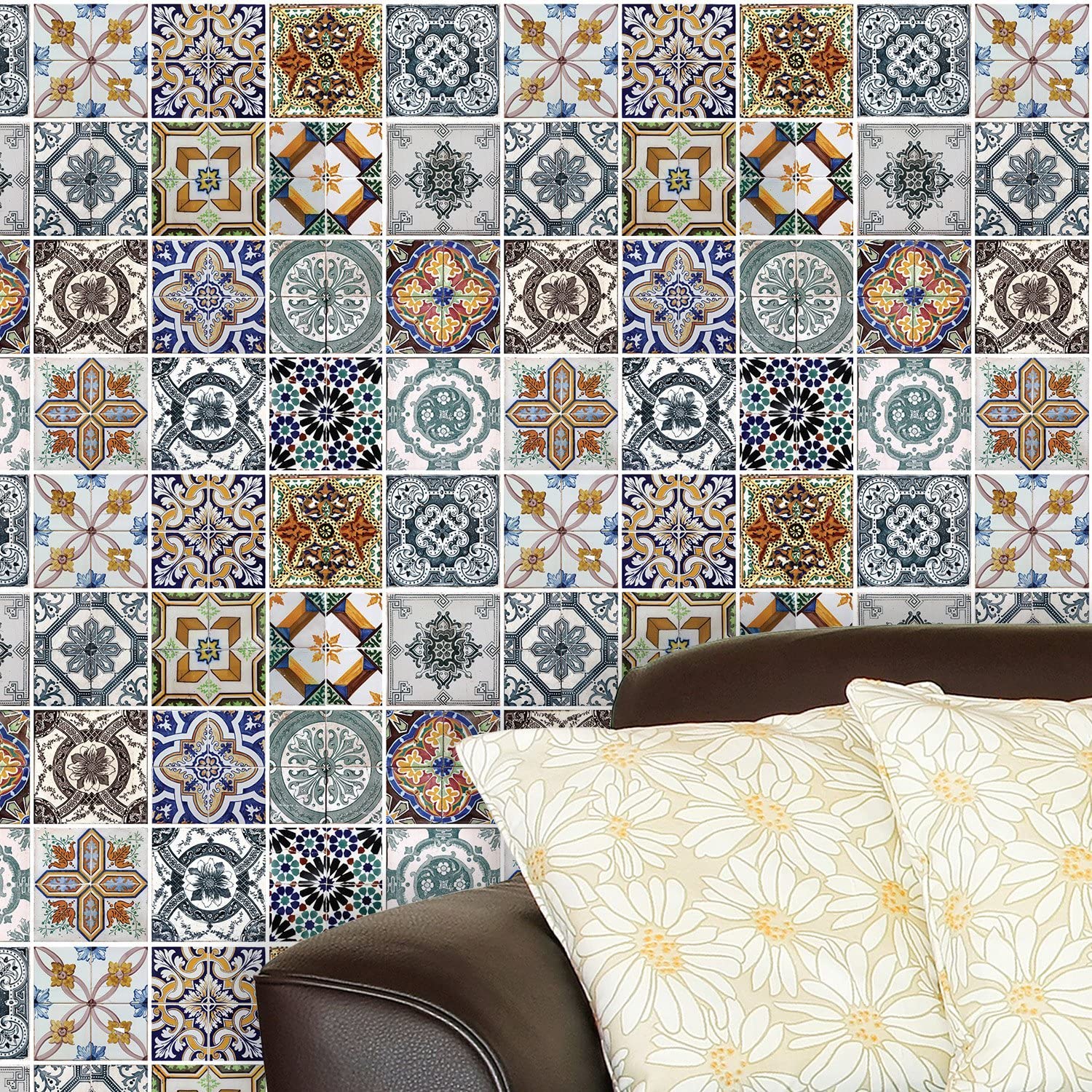 Walplus Mediterranean Tiles Removable Self-Adhesive Wall Stickers Murals Nursery Office Home Decoration, Pack of 4 - Image 3