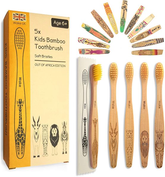 Kids Bamboo Toothbrushes for Children Age 6+ | 4 Pack Tapered Soft Bristle Toothbrush | Hygienically Sealed Organic & Natural | Perfect Eco Gift | Wooden, Vegan Friendly & Biodegradable