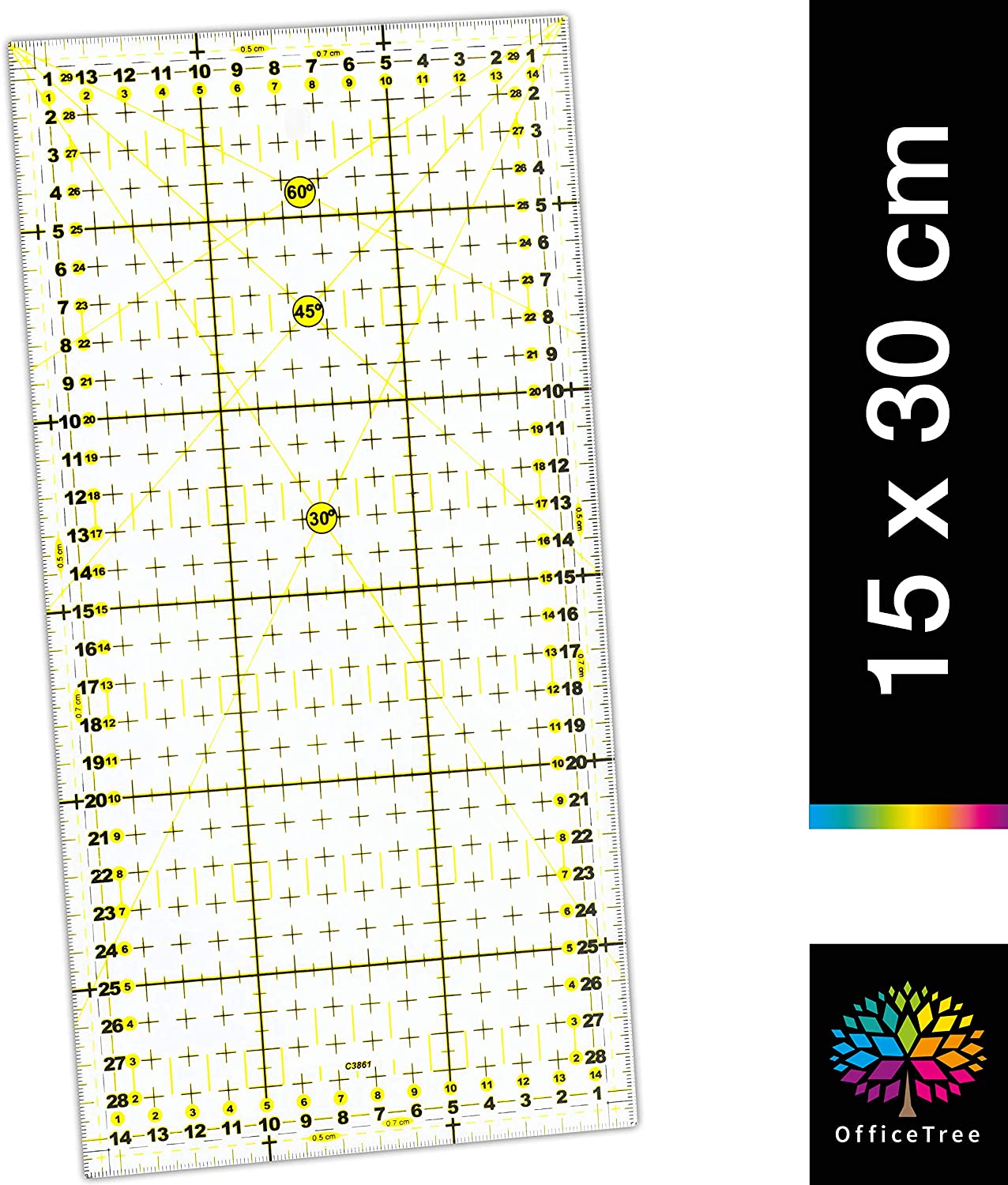 OfficeTree Patchwork & Quilting Ruler - 30x15 cm - Rotary Cutter & Tailor Ruler - Quilting Accessories, 12 x 6 Inches