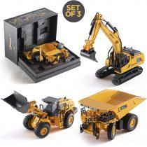 Top Race Diecast Construction Trucks Model Set Toy Excavator , Dump Truck and Front Loader Models - Toys in Beautiful Gift Box Packaging - Kids Adults ages 3 + (123D SET 3)