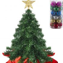 Prextex 22 Inch Tabletop Mini Christmas Tree Set with Star Treetop and Hanging Ornaments for DIY Christmas Decorations
