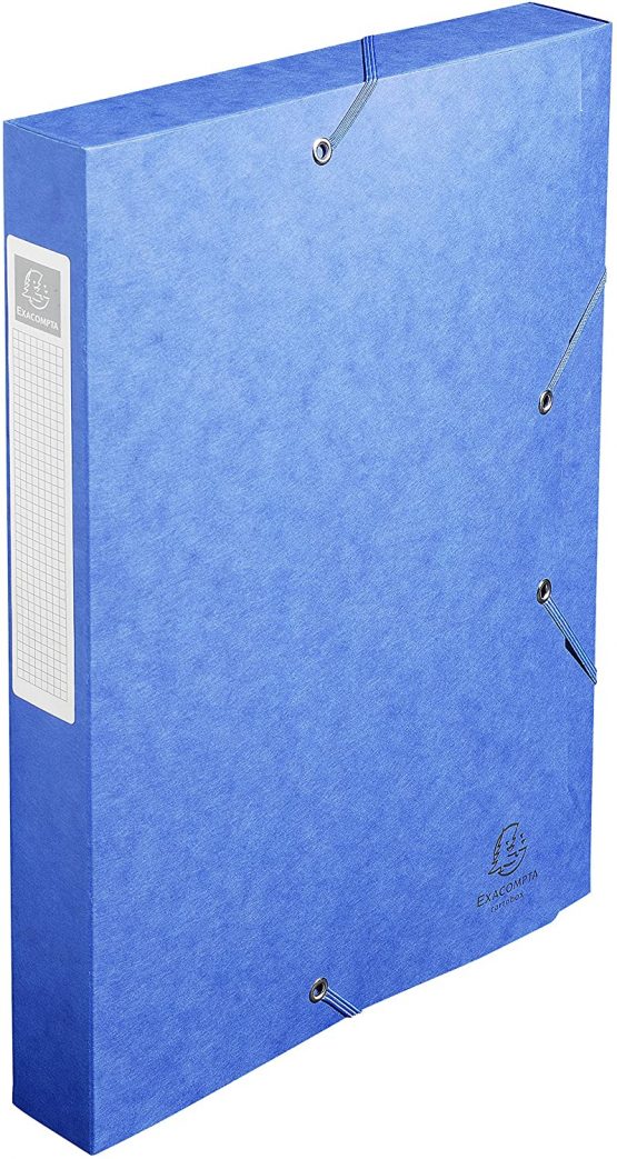 Exacompta Cartobox Elasticated Box File with 3 Flaps and 4 cm Spine 5/10th Polished Cardboard 24 x 32 cm Pack of 10 Blue