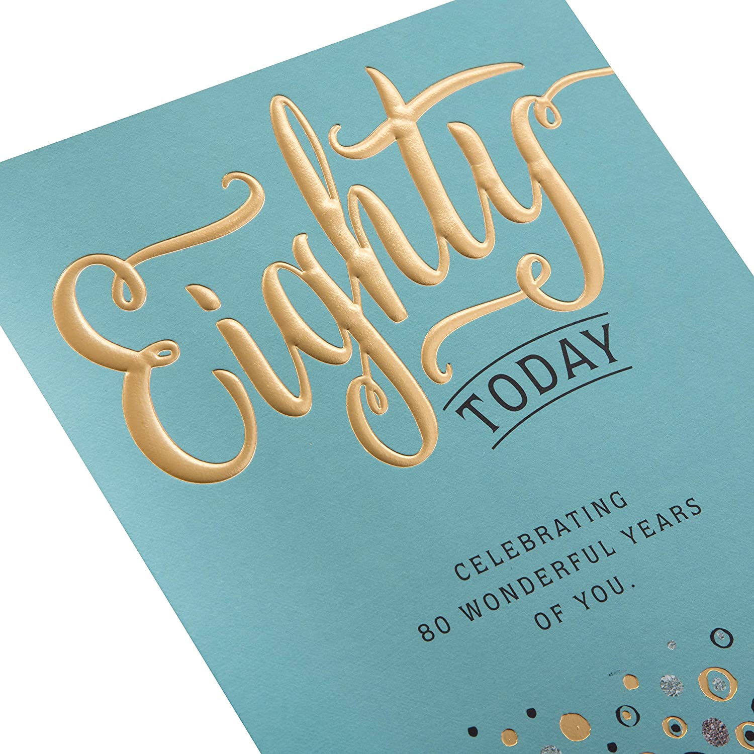 80TH Birthday Card from Hallmark - Embossed Text Design, Green, 18cm x 18cm - Image 3