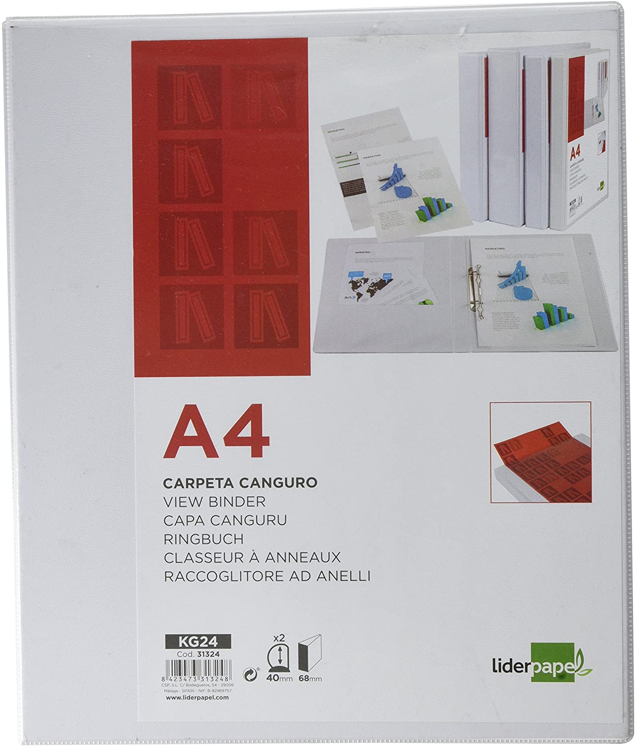 liderpapel KG24 - Kangaroo Folder 2 Rings Mixed, White