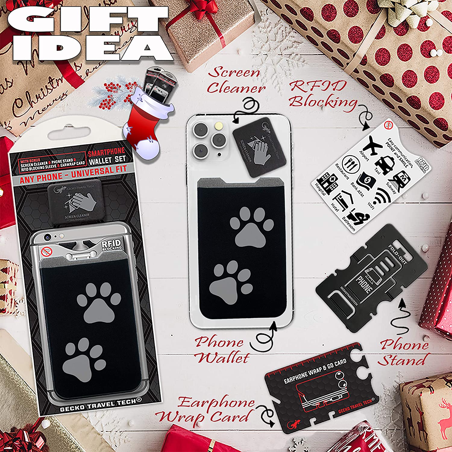Gecko Sticky Card Holder for Phone Case, Big Paw Print Phone Wallet Stick On - Image 3