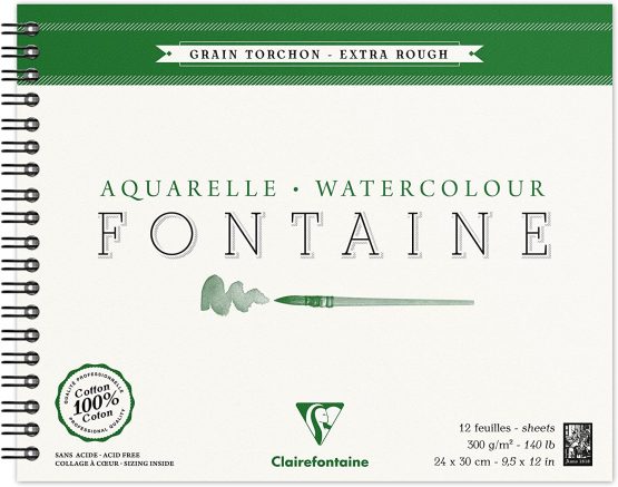 Clairefontaine Fontaine Extra Rough Watercolour Pad, Wirebound, 300 g, 24 x 30 cm, 12 Sheets