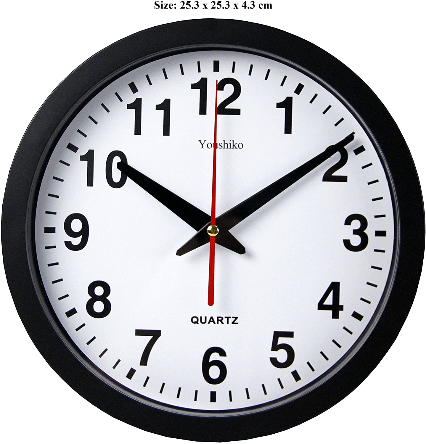 Youshiko Stylish Black & White Bold Classic Quartz Wall Clock Non Ticking Silent (25cm / 10Inch