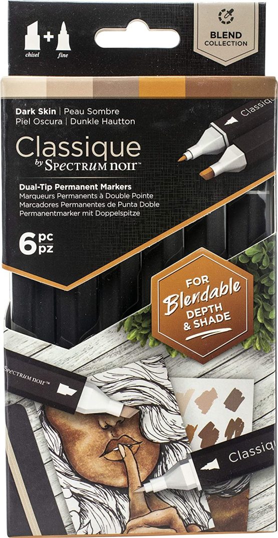 Crafter's Companion Spectrum Noir Classique Blend Alcohol Marker Dual Nib Pens Set-Dark Skin-Pack of 6, One Size