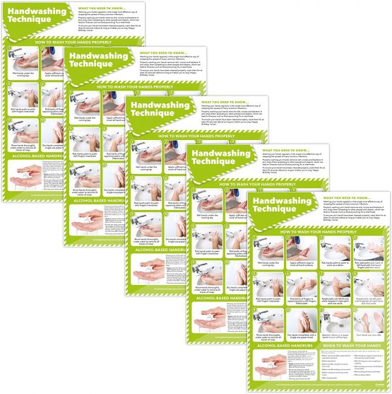 Handwashing Technique Posters - Pack of 5 | Health and Safety Posters | Laminated Gloss Paper 850mm x 594mm (A1) | Health and Safety Office and Commercial Wall Charts | Education Charts by Daydream