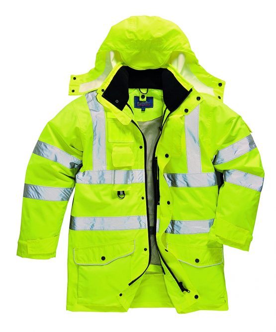 Portwest S427YERL Hi-Vis 7-in-1 Traffic Jacket, Regular, Size Large, Yellow