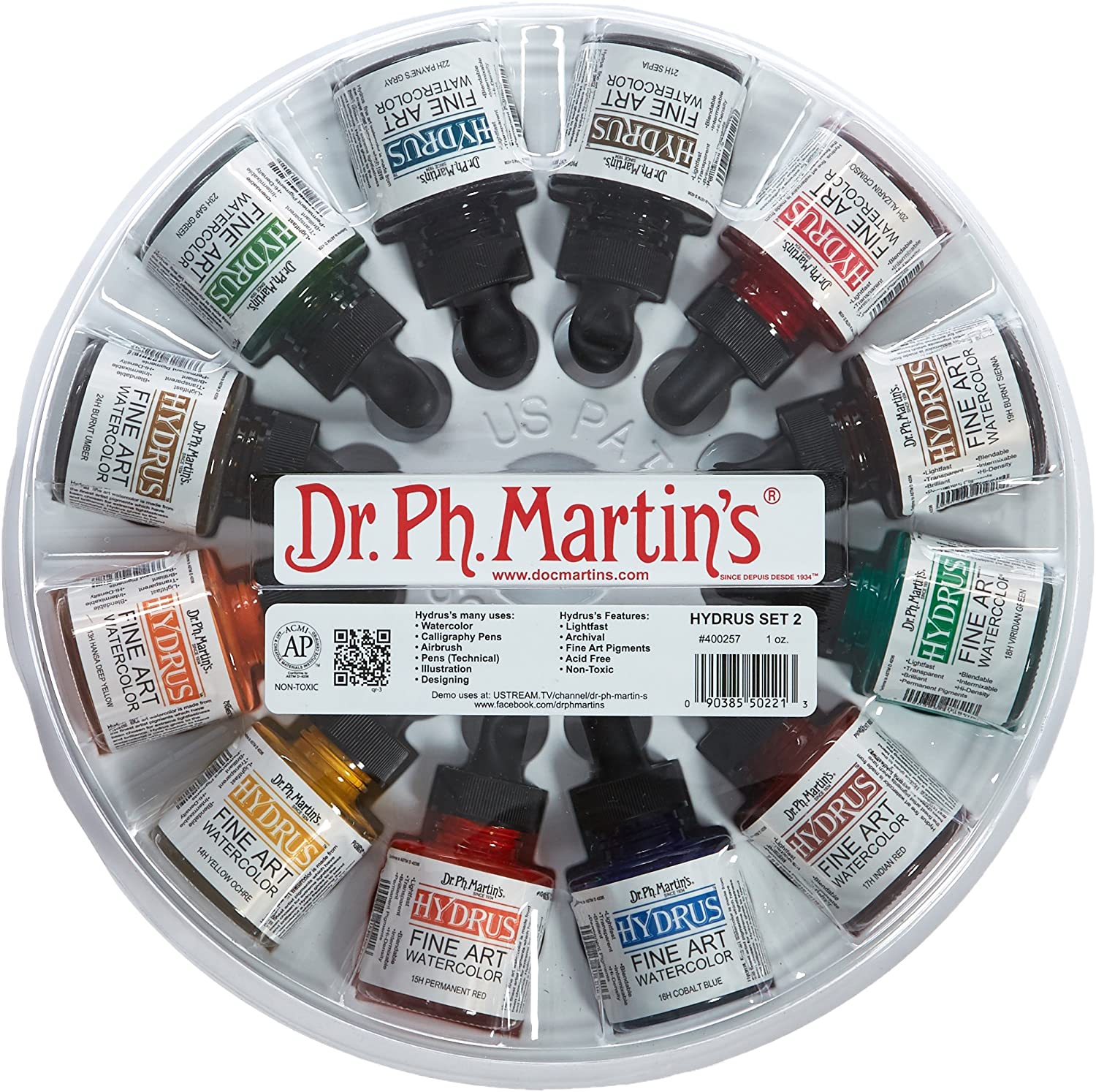 Dr. Ph. Martin's Hydrus Fine Art Watercolor, 1.0 oz, Set of 12 (Set 2), 30 ml (Pack of 1)