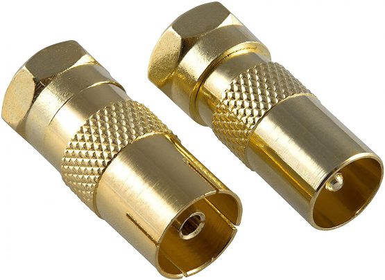 Poppstar - 2x SAT adapter coaxial antenna (1x F-plug to IEC antenna plug, 1x to antenna socket), coaxial coupler for coaxial cable - antenna cable, gold-plated