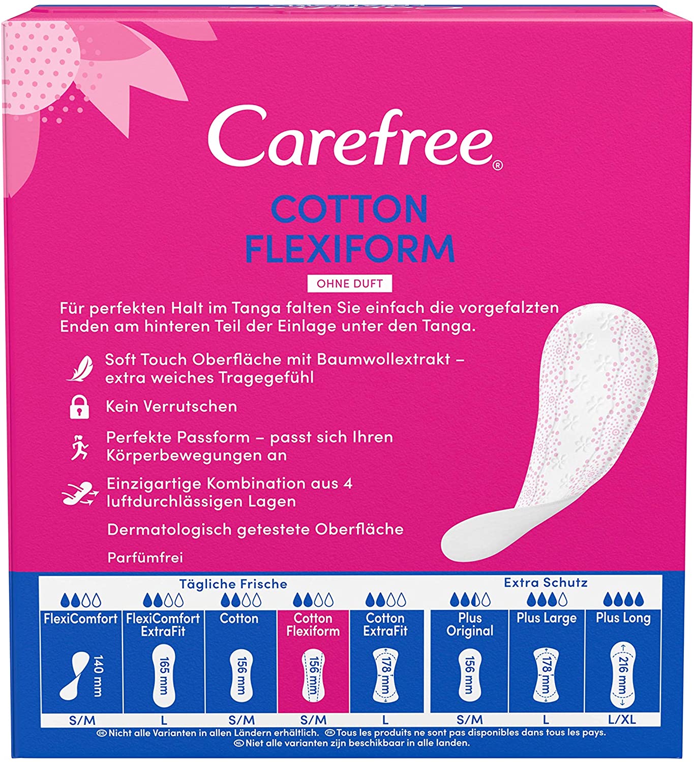 Carefree Cotton Feel Flexiform Panty Liners with Fresh Fragrance for