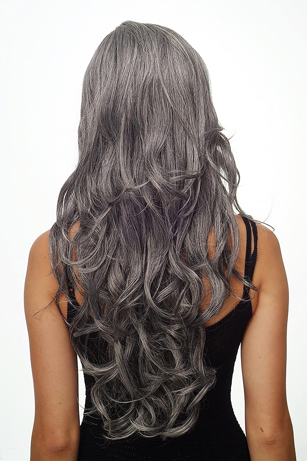 WIG ME UP 9204S-44 Stunning Lady Quality Wig very long wavy long fringe (for side parting) dark grey gray 27,5 inch - Image 4