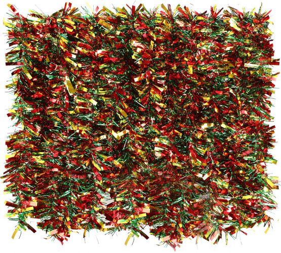 BBTO 39.4 Feet Tinsel Garland Mixed Color Metallic Tinsel Chunky Glittering Tinsel for Christmas Tree Decoration, 6 Pieces (Red, Green and Gold Mixed)