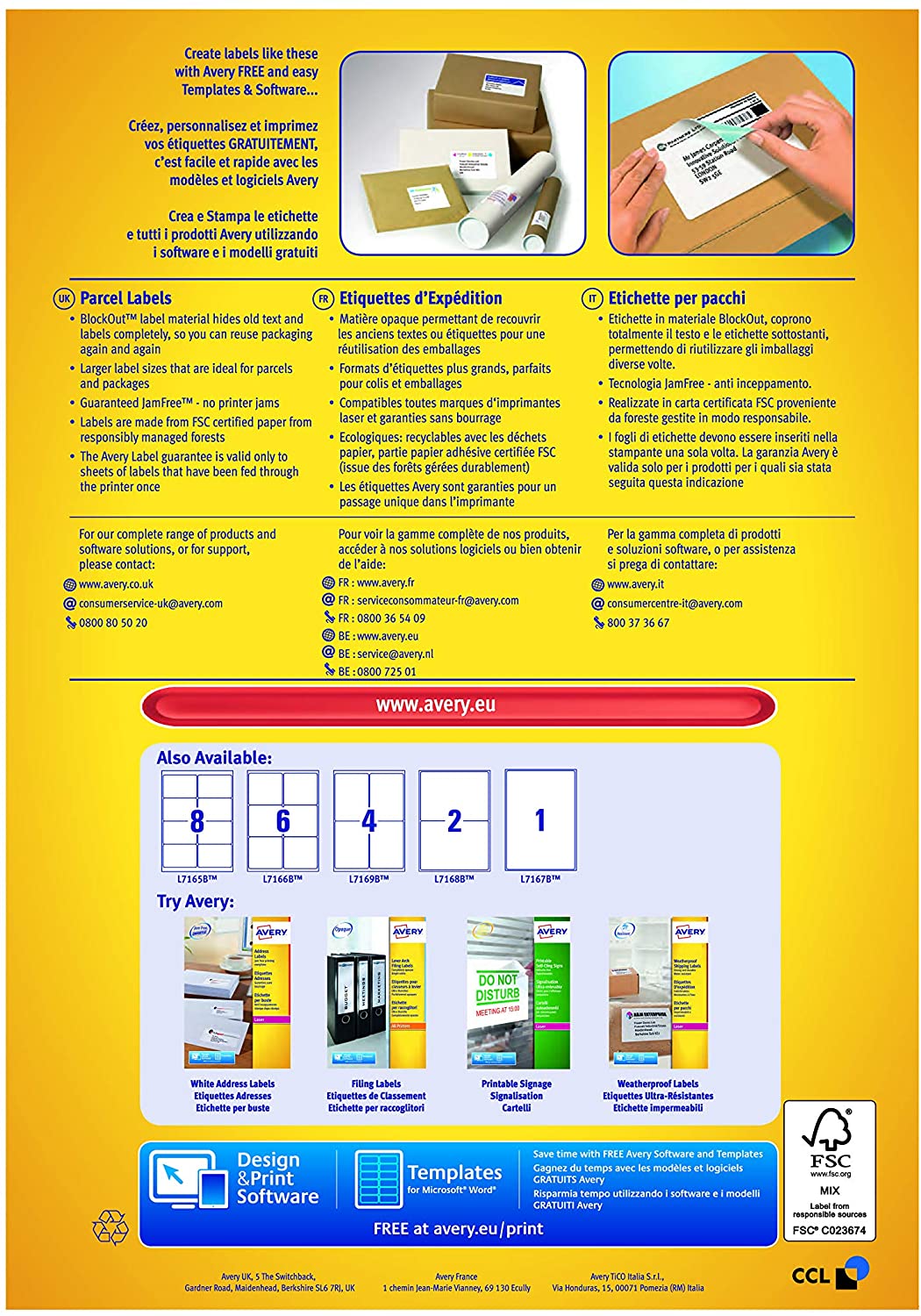 Avery L7168B Printable, Customisable Parcel, Postage, mailing Labels for Laser Printers 2 Labels Per A4 Sheet - Image 2