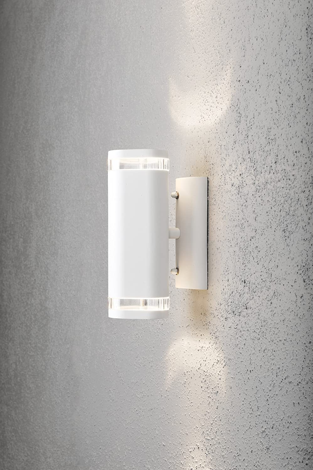 Konstsmide 7512-250 Modena Single Up Down Outdoor Wall Light / 2 x 35 W GU10 Max Wall Lamp / Clear Acrylic Lens / Aluminium / IP44 / Matt White Outside Light - Image 2