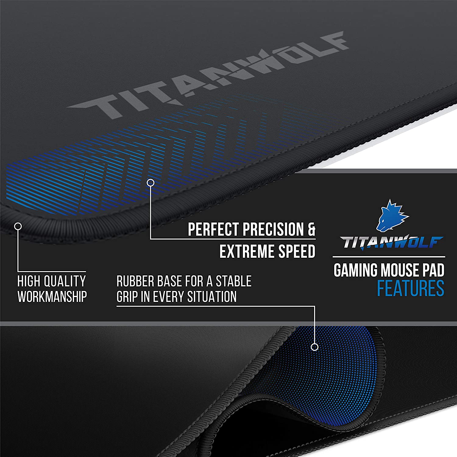 TitanwTITANWOLF XXL Speed Gaming Mouse Pad, Mouse Mat 900 x 400 x 3mm, XXL mousepad, table mat large size - Image 3